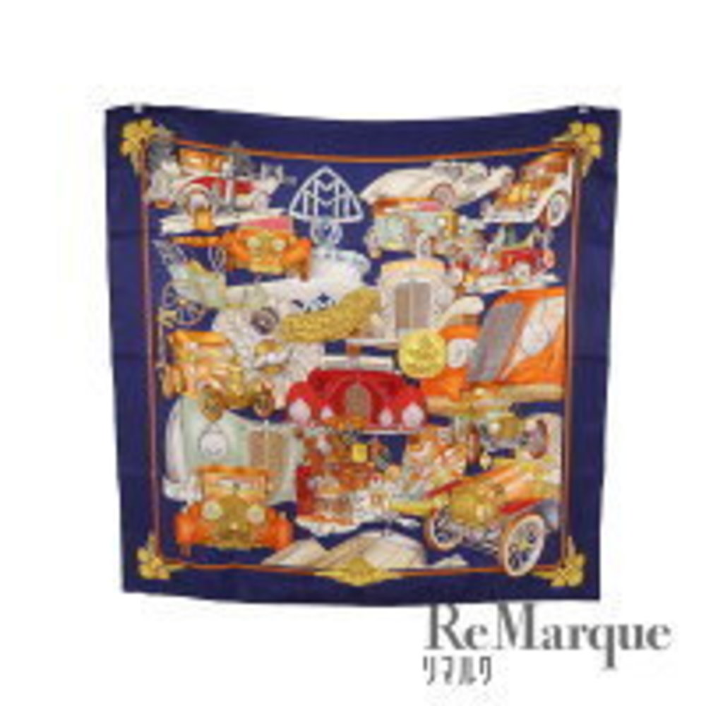 HERMES Carre ET JESUS Automobile Multicolor Navy Blue Silk Scarf